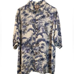 Tommy Bahama Silk Tropical Shirt Hawaiian Button Down Blue White Palm  Men SZ L